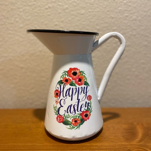 Easter Pitcher, Happy Easter Metal Pitcher With A Floral Wreath Design, Easter - Picture 13 of 16